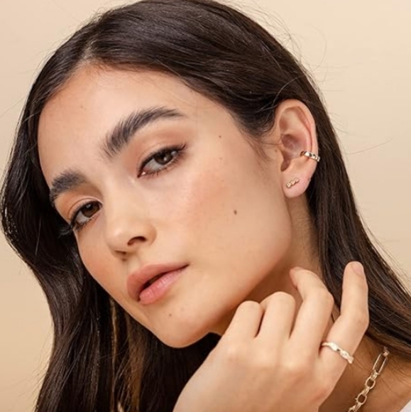 14K Gold Plated Round Huggie Ear Cuff Clip on Yellow Gold Earrings - Picture 4 of 7